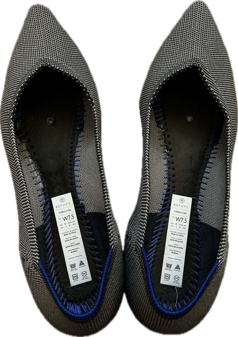 Rothy's The Point Cloud Grey Birdseye Pointed Toe Flat Minimalist Coastal Casual - Picture 9 of 14